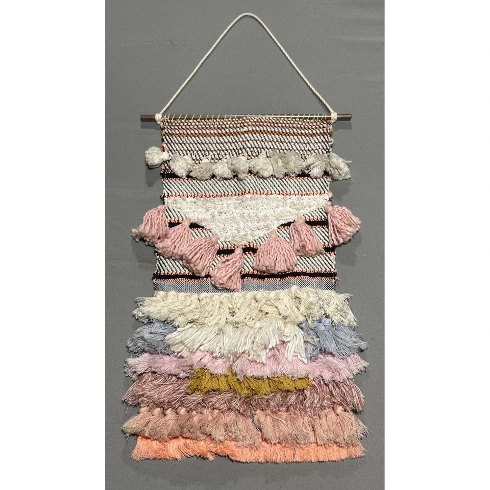Anthropologie Woven Wall Hanging Tapestry Boho Fringe Textile Art 20x10.4